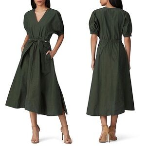 3.1 PHILLIP LIM Puffed Short Sleeve Grommet Tie Waist Full Skirt Utility Dress 0